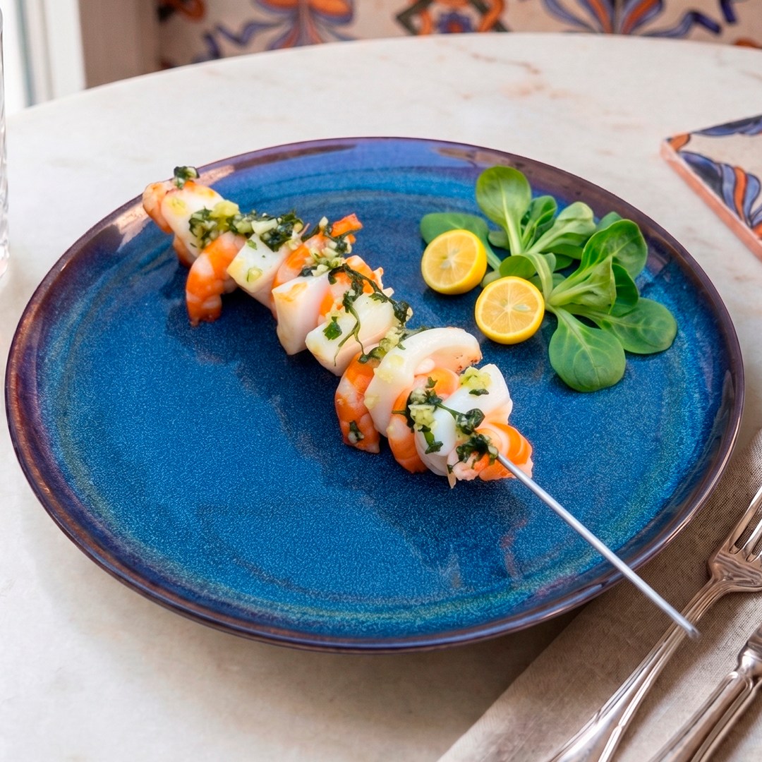 Brochetas de marisco